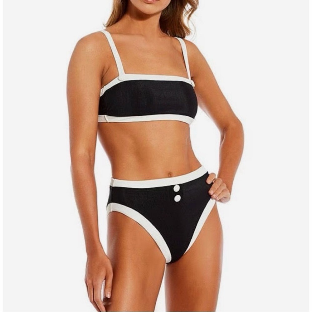 Antonio Melani Black & White High Waisted Bikini Bottom Colorblock Retro Swim